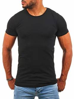 Young & Rich Herren Uni Basic T-Shirt mit Rundhals Ausschnitt einfarbig Round Neck Tee Stretch körperbetonte Dehnbare Passform, Grösse:XL, Farbe:Schwarz von Young&Rich