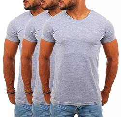 Young & Rich Herren Uni Basic T-Shirt mit Rundhals Ausschnitt einfarbig Round Neck Tee Stretch körperbetonte Dehnbare Passform, Grösse:XXL, Farbe:Grau - 3 Stück von Young&Rich