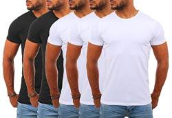 Young&Rich Herren Uni Basic T-Shirt mit Rundhals Ausschnitt einfarbig Stretch körperbetonte Dehnbare Passform 1701, Grösse:3XL, Farbe:3X Weiß / 2X Schwarz (5er Pack) von Young & Rich