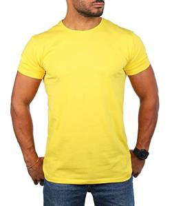 Young & Rich Herren Uni Basic T-Shirt mit Rundhals Ausschnitt einfarbig Stretch körperbetonte Dehnbare Passform 1701, Grösse:3XL, Farbe:Gelb von Young & Rich