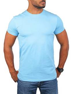 Young & Rich Herren Uni Basic T-Shirt mit Rundhals Ausschnitt einfarbig Stretch körperbetonte Dehnbare Passform 1701, Grösse:3XL, Farbe:Hellblau von Young & Rich