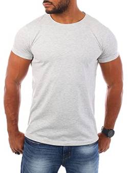 Young & Rich Herren Uni Basic T-Shirt mit Rundhals Ausschnitt einfarbig Stretch körperbetonte Dehnbare Passform 1701, Grösse:3XL, Farbe:Hellgrau von Young & Rich