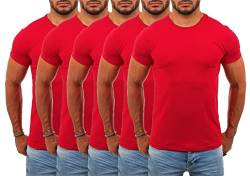 Young&Rich Herren Uni Basic T-Shirt mit Rundhals Ausschnitt einfarbig Stretch körperbetonte Dehnbare Passform 1701, Grösse:3XL, Farbe:Rot - 5 Stück von Young & Rich