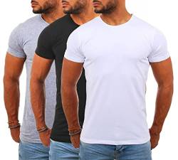 Young&Rich Herren Uni Basic T-Shirt mit Rundhals Ausschnitt einfarbig Stretch körperbetonte Dehnbare Passform 1701, Grösse:3XL, Farbe:Weiß/Schwarz/Grau Melange (3er Pack) von Young & Rich