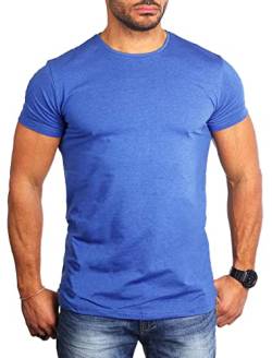 Young&Rich Herren Uni Basic T-Shirt mit Rundhals Ausschnitt einfarbig Stretch körperbetonte Dehnbare Passform 1701, Grösse:L, Farbe:blau-Melange von Young & Rich