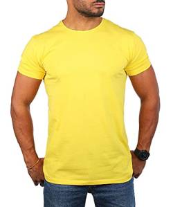 Young & Rich Herren Uni Basic T-Shirt mit Rundhals Ausschnitt einfarbig Stretch körperbetonte Dehnbare Passform 1701, Grösse:M, Farbe:Gelb von Young & Rich