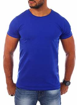 Young&Rich Herren Uni Basic T-Shirt mit Rundhals Ausschnitt einfarbig Stretch körperbetonte Dehnbare Passform 1701, Grösse:S, Farbe:Blau von Young & Rich