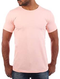 Young&Rich Herren Uni Basic T-Shirt mit Rundhals Ausschnitt einfarbig Stretch körperbetonte Dehnbare Passform 1701, Grösse:S, Farbe:Rosa von Young & Rich