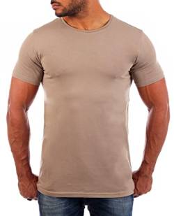 Young & Rich Herren Uni Basic T-Shirt mit Rundhals Ausschnitt einfarbig Stretch körperbetonte Dehnbare Passform 1701, Grösse:XL, Farbe:Hellbraun von Young & Rich