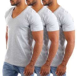 Young & Rich Herren Uni Basic T-Shirt mit tiefem V-Ausschnitt einfarbig Slimfit 1875 von Young & Rich