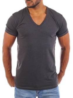 Young & Rich Herren Uni Basic T-Shirt mit tiefem V-Ausschnitt einfarbig Slimfit 1875 von Young & Rich