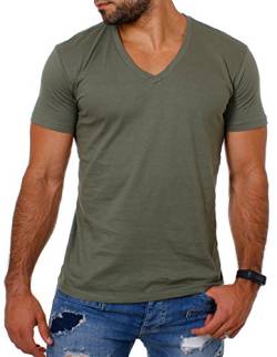 Young & Rich Herren Uni Basic T-Shirt mit tiefem V-Ausschnitt einfarbig Slimfit 1875 von Young & Rich