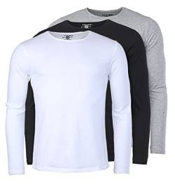 Young & Rich Herren Uni Longsleeve Basic Langarm T-Shirt Rundhals-Ausschnitt Slimfit mit Stretchanteilen (3er Pack), Grösse:M, Farbe:Weiß/Schwarz/Grau Melange (3er Pack) von Young&Rich