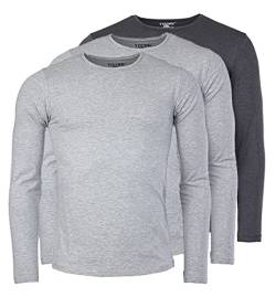 Young & Rich Herren Uni Longsleeve Basic Langarm T-Shirt Rundhals-Ausschnitt Slimfit mit Stretchanteilen (3er Pack), Grösse:S, Farbe:2X Grau Melange / 1x Dunkelgrau Melange (3er Pack) von Young&Rich