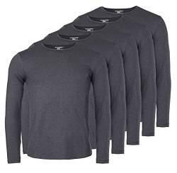 Young & Rich Herren Uni Longsleeve Basic Langarm T-Shirt Rundhals-Ausschnitt Slimfit mit Stretchanteilen (5er Pack), Grösse:L, Farbe:Dunkelgrau Melange (5er Pack) von Young&Rich