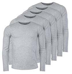 Young & Rich Herren Uni Longsleeve Basic Langarm T-Shirt Rundhals-Ausschnitt Slimfit mit Stretchanteilen (5er Pack), Grösse:L, Farbe:Grau Melange (5er Pack) von Young&Rich