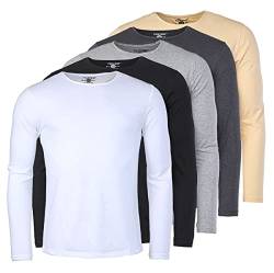 Young & Rich Herren Uni Longsleeve Basic Langarm T-Shirt Rundhals-Ausschnitt Slimfit mit Stretchanteilen (5er Pack), Grösse:L, Farbe:Weiß/Schwarz/Grau/Dunkelgrau/Beige (5er Pack) von Young&Rich