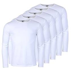 Young & Rich Herren Uni Longsleeve Basic Langarm T-Shirt Rundhals-Ausschnitt Slimfit mit Stretchanteilen (5er Pack), Grösse:M, Farbe:Weiß (5er Pack) von Young&Rich