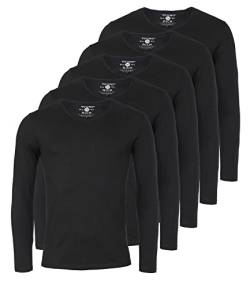 Young & Rich Herren Uni Longsleeve Basic Langarm T-Shirt V-Ausschnitt Slimfit mit Stretchanteilen (5er Pack), Grösse:3XL, Farbe:Schwarz (5er Pack) von Young & Rich