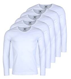 Young & Rich Herren Uni Longsleeve Basic Langarm T-Shirt V-Ausschnitt Slimfit mit Stretchanteilen (5er Pack), Grösse:3XL, Farbe:Weiß (5er Pack) von Young & Rich
