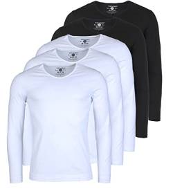 Young & Rich Herren Uni Longsleeve Basic Langarm T-Shirt V-Ausschnitt Slimfit mit Stretchanteilen (5er Pack), Grösse:M, Farbe:3X Weiß / 2X Schwarz (5er Pack) von Young & Rich
