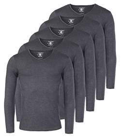 Young & Rich Herren Uni Longsleeve Basic Langarm T-Shirt V-Ausschnitt Slimfit mit Stretchanteilen (5er Pack), Grösse:M, Farbe:Dunkelgrau Melange (5er Pack) von Young & Rich