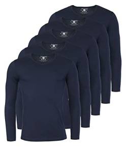 Young & Rich Herren Uni Longsleeve Basic Langarm T-Shirt V-Ausschnitt Slimfit mit Stretchanteilen (5er Pack), Grösse:S, Farbe:Dunkelblau (5er Pack) von Young & Rich