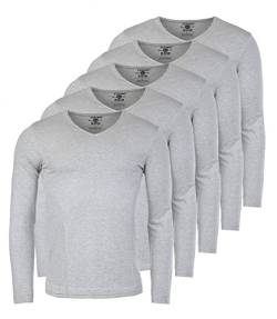 Young & Rich Herren Uni Longsleeve Basic Langarm T-Shirt V-Ausschnitt Slimfit mit Stretchanteilen (5er Pack), Grösse:S, Farbe:Grau Melange (5er Pack) von Young & Rich