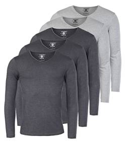 Young & Rich Herren Uni Longsleeve Basic Langarm T-Shirt V-Ausschnitt Slimfit mit Stretchanteilen (5er Pack), Grösse:XXL, Farbe:3X Dunkelgrau Melange / 2X Grau Melange (5er Pack) von Young & Rich