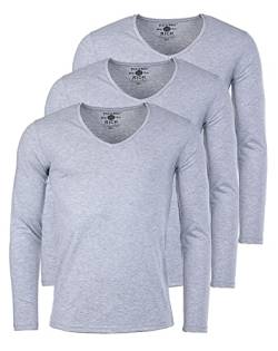 Young & Rich Herren Uni Longsleeve Basic Langarm T-Shirt mit tiefem V-Ausschnitt Slimfit mit Stretchanteilen (3er Pack), Grösse:3XL, Farbe:Grau Melange (3er Pack) von Young & Rich