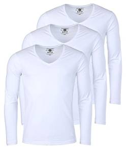 Young & Rich Herren Uni Longsleeve Basic Langarm T-Shirt mit tiefem V-Ausschnitt Slimfit mit Stretchanteilen (3er Pack), Grösse:3XL, Farbe:Weiß (3er Pack) von Young & Rich