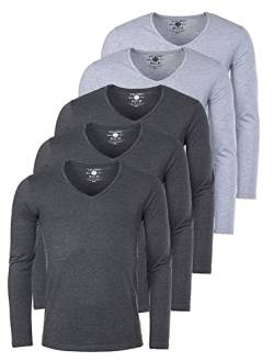 Young & Rich Herren Uni Longsleeve Basic Langarm T-Shirt mit tiefem V-Ausschnitt Slimfit mit Stretchanteilen (5er Pack), Grösse:3XL, Farbe:3X Dunkelgrau Melange / 2X Grau Melange (5er Pack) von Young & Rich