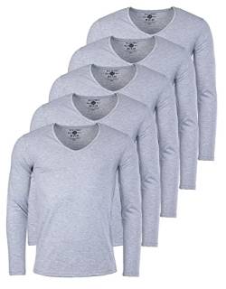 Young & Rich Herren Uni Longsleeve Basic Langarm T-Shirt mit tiefem V-Ausschnitt Slimfit mit Stretchanteilen (5er Pack), Grösse:3XL, Farbe:Grau Melange (5er Pack) von Young & Rich