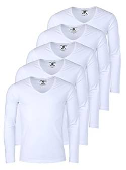 Young & Rich Herren Uni Longsleeve Basic Langarm T-Shirt mit tiefem V-Ausschnitt Slimfit mit Stretchanteilen (5er Pack), Grösse:3XL, Farbe:Weiß (5er Pack) von Young & Rich