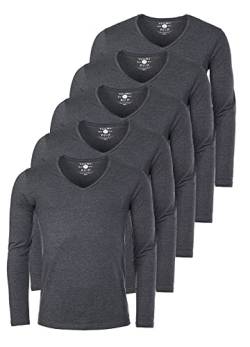 Young & Rich Herren Uni Longsleeve Basic Langarm T-Shirt mit tiefem V-Ausschnitt Slimfit mit Stretchanteilen (5er Pack), Grösse:L, Farbe:Dunkelgrau Melange (5er Pack) von Young & Rich
