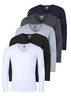 Young & Rich Herren Uni Longsleeve Basic Langarm T-Shirt mit tiefem V-Ausschnitt Slimfit mit Stretchanteilen (5er Pack), Grösse:S, Farbe:Weiß/Schwarz/Grau/Dunkelgrau/Dunkelblau (5er Pack) von Young & Rich