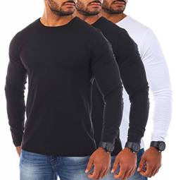 Young&Rich Herren Uni Longsleeve Basic Tee Langarm Shirt einfarbig Rundhals Ausschnitt Slimfit mit Stretchanteilen 2002, Grösse:L, Farbe:2X Schwarz / 1x Weiß (3er Pack) von Young & Rich