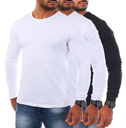 Young & Rich Herren Uni Longsleeve Basic Tee Langarm Shirt einfarbig Rundhals Ausschnitt Slimfit mit Stretchanteilen 2002, Grösse:M, Farbe:2X Weiß / 1x Schwarz (3er Pack) von Young & Rich