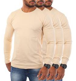 Young & Rich Herren Uni Longsleeve Basic Tee Langarm Shirt einfarbig Rundhals Ausschnitt Slimfit mit Stretchanteilen 2002, Grösse:M, Farbe:Beige (3er Pack) von Young & Rich