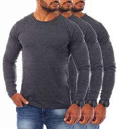 Young & Rich Herren Uni Longsleeve Basic Tee Langarm Shirt einfarbig Rundhals Ausschnitt Slimfit mit Stretchanteilen 2002, Grösse:M, Farbe:Dunkelgrau Melange (3er Pack) von Young & Rich