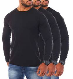 Young & Rich Herren Uni Longsleeve Basic Tee Langarm Shirt einfarbig Rundhals Ausschnitt Slimfit mit Stretchanteilen 2002, Grösse:M, Farbe:Schwarz (3er Pack) von Young & Rich