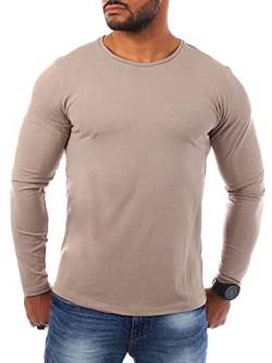 Young & Rich Herren Uni Longsleeve Round-Neck Basic Tee Langarm Shirt einfarbig Rundhals Ausschnitt Slimfit mit Stretchanteilen 2002, Grösse:L, Farbe:Hellbraun von Young&Rich