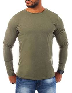 Young & Rich Herren Uni Longsleeve Round-Neck Basic Tee Langarm Shirt einfarbig Rundhals Ausschnitt Slimfit mit Stretchanteilen 2002, Grösse:S, Farbe:Militär-Grün von Young&Rich