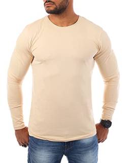 Young & Rich Herren Uni Longsleeve Round-Neck Basic Tee Langarm Shirt einfarbig Rundhals Ausschnitt Slimfit mit Stretchanteilen 2002, Grösse:XL, Farbe:Beige von Young&Rich