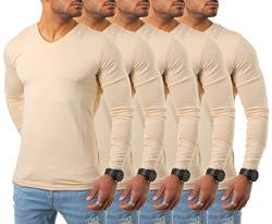 Young & Rich Herren Uni Longsleeve v-Neck Basic Tee Langarm Shirt einfarbig V-Ausschnitt Slimfit mit Stretchanteilen 2001, Grösse:L, Farbe:Beige - 5 Stück von Young&Rich