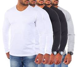 Young&Rich Herren Uni Longsleeve v-Neck Basic Tee Langarm Shirt einfarbig V-Ausschnitt Slimfit mit Stretchanteilen 2001, Grösse:M, Farbe:2X Weiß / 2X Schwarz / 1x Grau (5er Pack) von Young&Rich