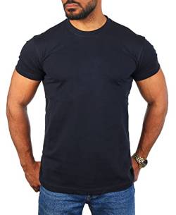 Young & Rich Herren Uni Rundhals T-Shirt Regular fit körperbetont einfarbig Basic 1001 Größe XS bis 9XL!, Grösse:L, Farbe:Navyblau von Young&Rich
