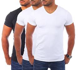 Young & Rich Herren Uni T-Shirt mit V-Ausschnitt Basic V-Neck Tee mit Stretchanteilen einfarbig Slim fit 1700, Grösse:3XL, Farbe:2X Weiß / 1x Schwarz (3er Pack) von Young&Rich