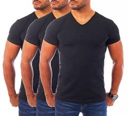 Young & Rich Herren Uni T-Shirt mit V-Ausschnitt Basic V-Neck Tee mit Stretchanteilen einfarbig Slim fit 1700, Grösse:XXL, Farbe:Schwarz (3er Pack) von Young&Rich