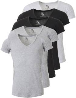 Young & Rich Herren Uni T-Shirt mit extra tiefem V-Ausschnitt Slimfit Stretch Dehnbare Passform einfarbiges Basic Shirt - 5er Pack, Grösse:XL, Farbe:2 x Grau / 2 x Dunkelgrau / 1 x Hellgrau von Young&Rich